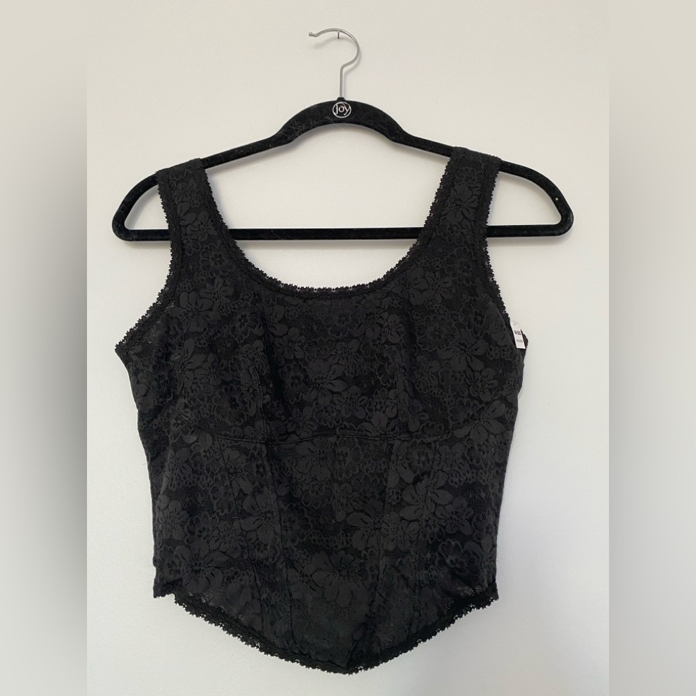 NWT PINK black stretch lace long line bralette/tank  size Medium DD